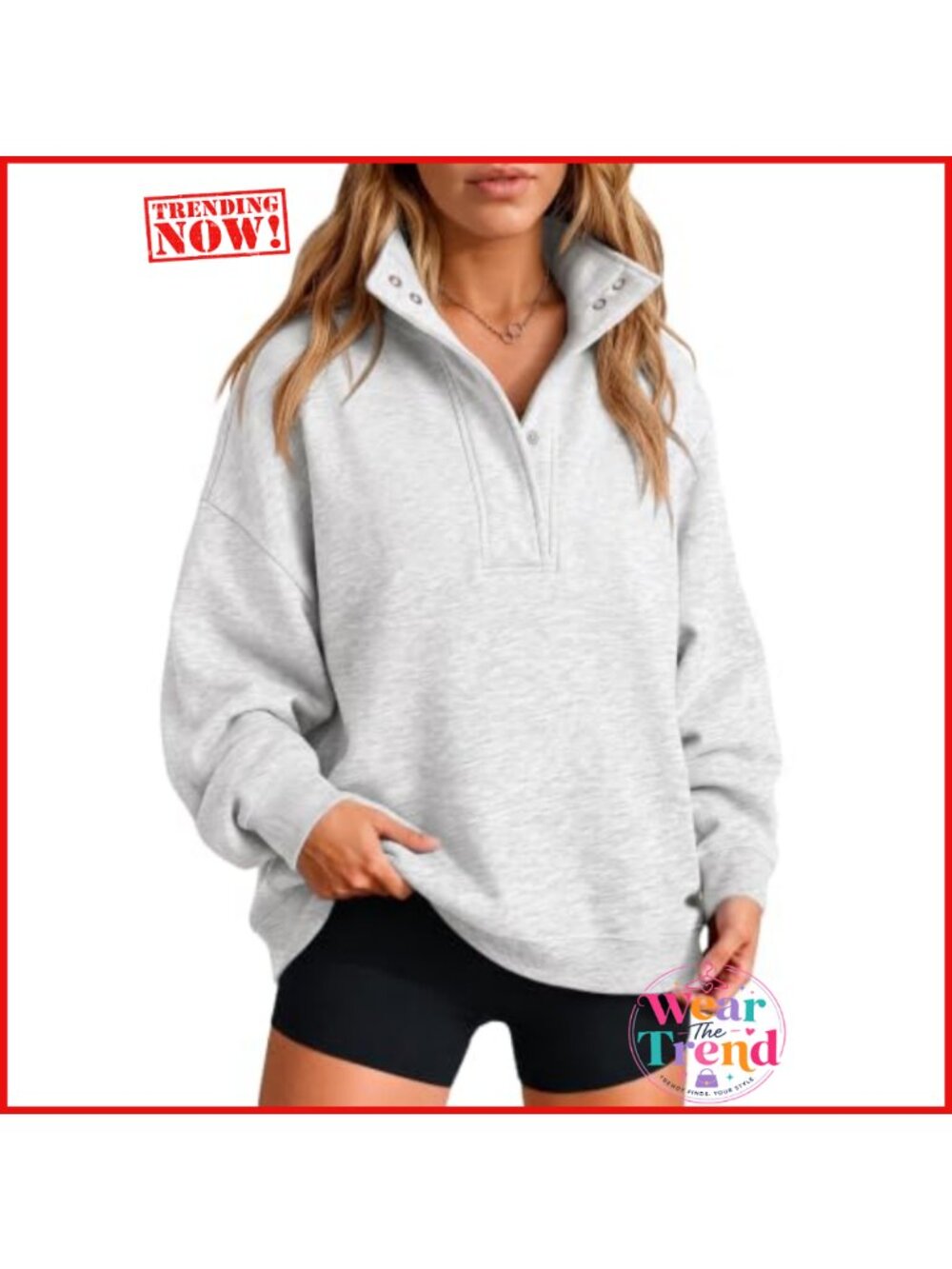 Women's Henley Mock Neck Sweatshirt Cotton Fleece Pullover Snap Button
